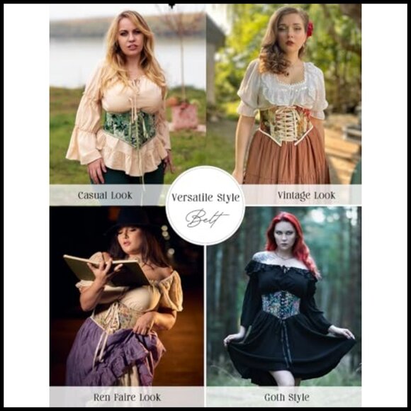 Floral Lace Up Underbust Corset Belt Renaissance Vintage Waist Cincher main image 4